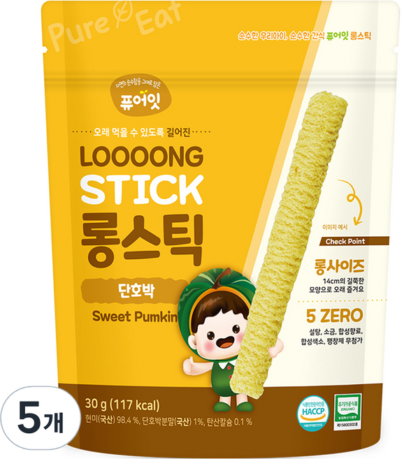퓨어잇 롱스틱, 단호박, 30g, 5개