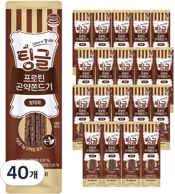 로엘 팅글 프로틴 곤약쫀드기 보이차맛, 20g, 40개