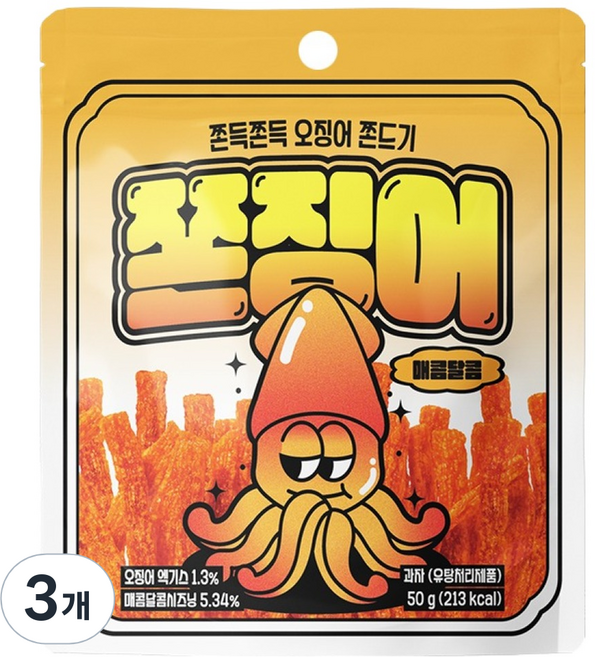 쫀슐랭 쫀징어 쫀드기 튀김 매콤달콤맛, 3개, 50g