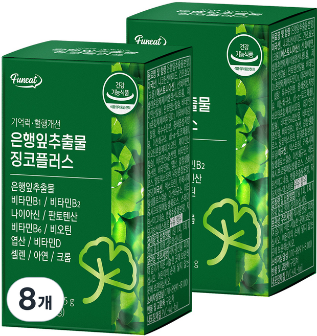퍼니트 기억력 혈행개선 은행잎추출물 징코플러스, 30정, 8개