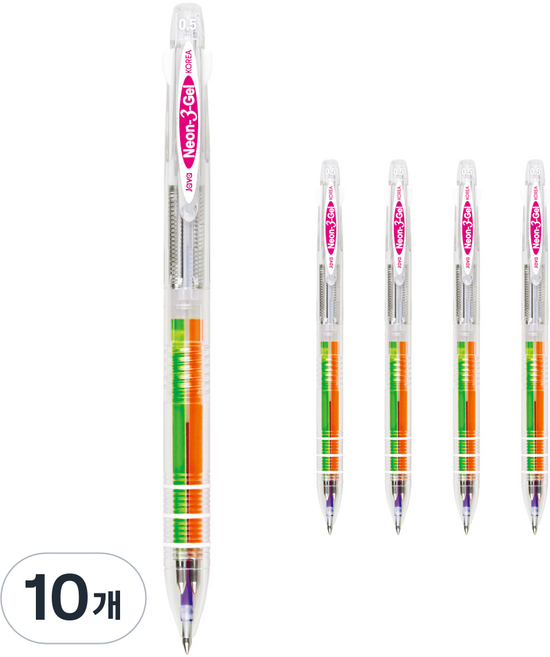 JAVAPEN 霓虹3色凝膠多功能筆 0.5mm, 橘色 + 淺綠色 + 紫色, 10個