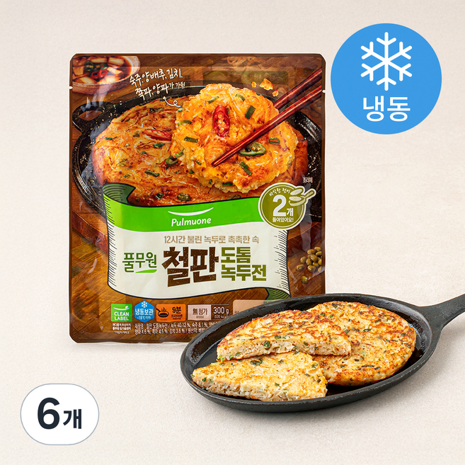 풀무원 철판 도톰 녹두전 (냉동), 300g, 6개