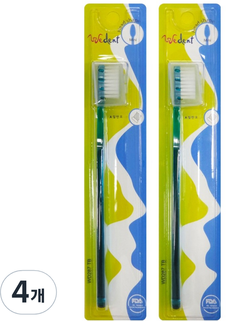 위덴 미니헤드칫솔 일자컷팅 강한 일반모 그린, 1개입, 4개