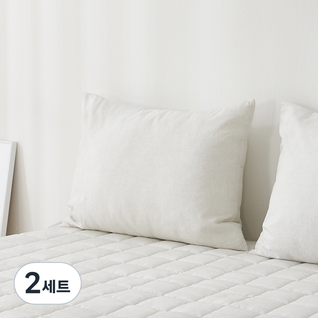 지베딩 체크 듀라론 냉감 베개커버 + 베개솜 세트, 그레이, 2세트