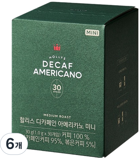 HOLLYS 經典低咖啡因迷你隨身包美式咖啡, 30g, 30入, 6個