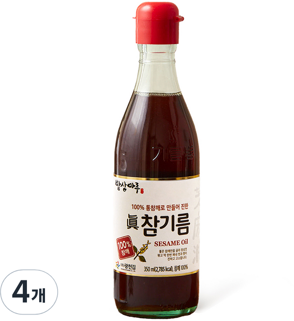 밥상마루 100% 참깨로 만들어 진한 참기름, 350ml, 4개