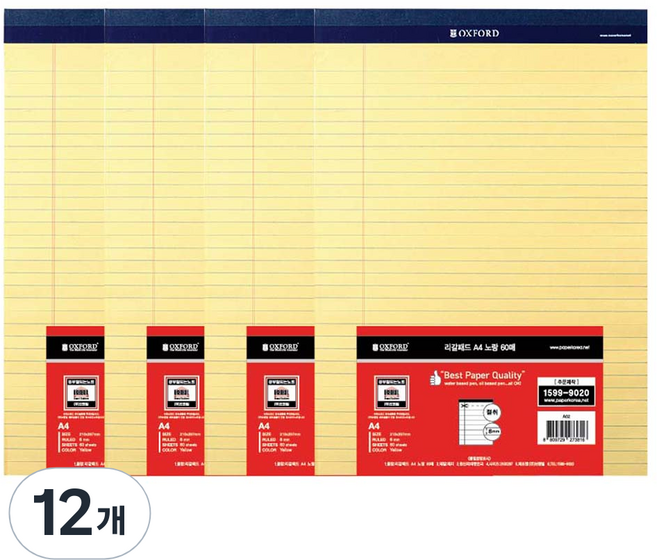 OXFORD 리갈패드 A4, 노랑, 60매, 12개