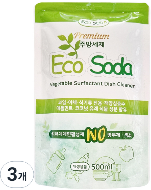 에코소다 식물성 주방세제 리필, 3개, 500ml