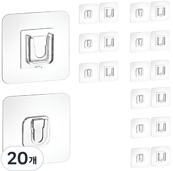 리빙홈디테일 무타공 접착식 다용도 만능 홀더 걸이 후크 LHD-033, 투명, 20개