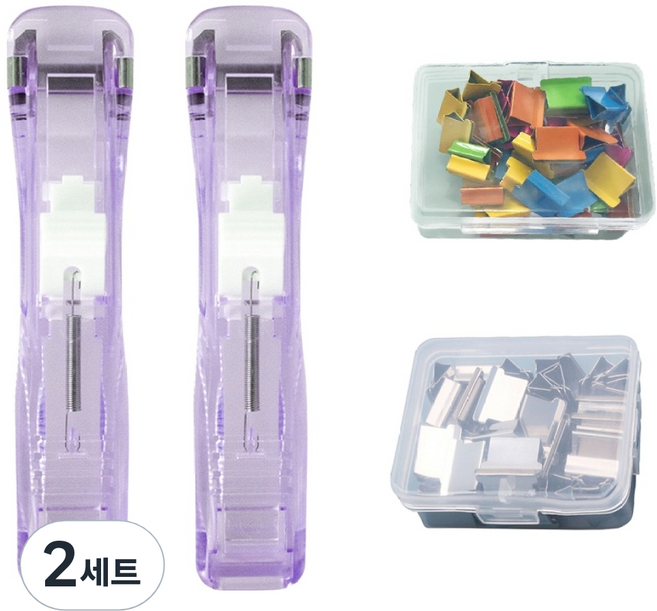 문구담 푸시 클립퍼 2p + 기본 클립 + 컬러 클립 세트 보라색, 2세트