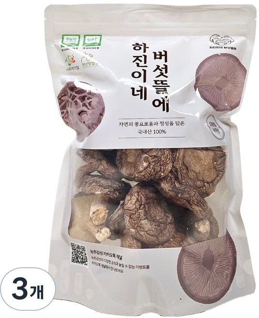 하진이네버섯뜰에 건조 표고버섯 통건조, 3개, 100g - 쿠팡