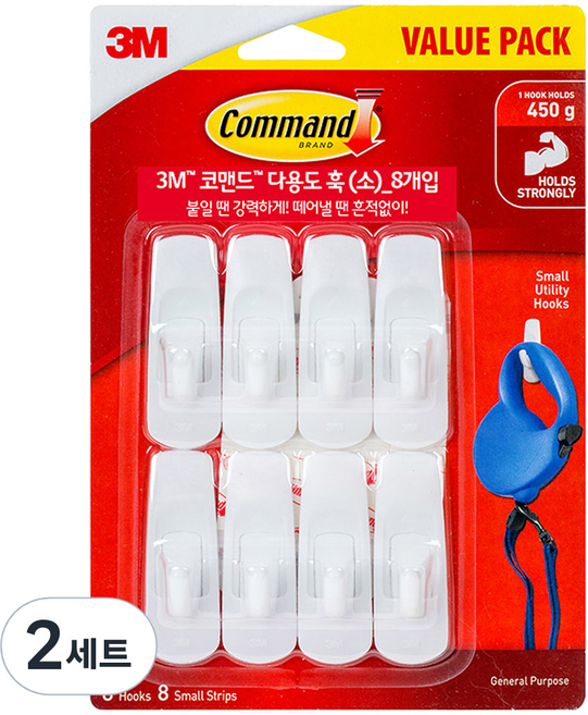 3M Command 無痕 多用途掛鉤 小型 8入, 單一顏色, 2套