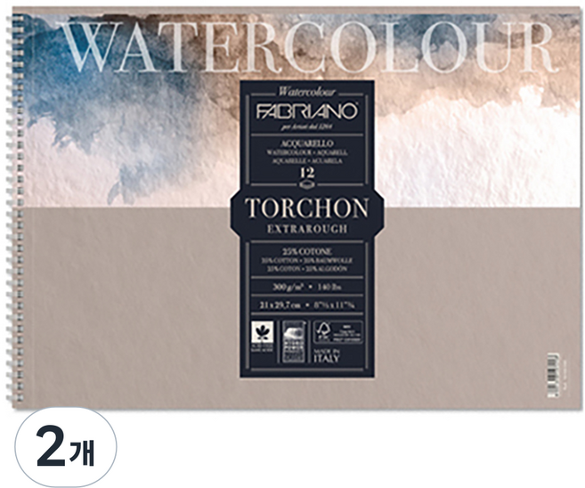 파브리아노 워터칼라 토천 스케치북 TS02 스프링제본, A4, 12매, 2개