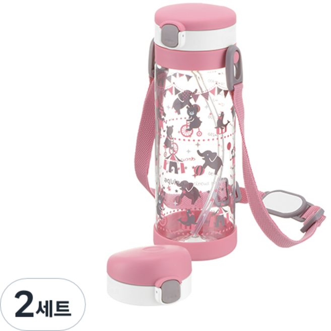 릿첼 AQ 머그 빨대컵 스텝업 세트, 450ml, 2세트, 핑크