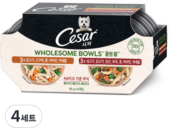 시저 1세 이상 강아지 홀썸볼 믹스팩 습식사료, 혼합맛, 510g, 4세트