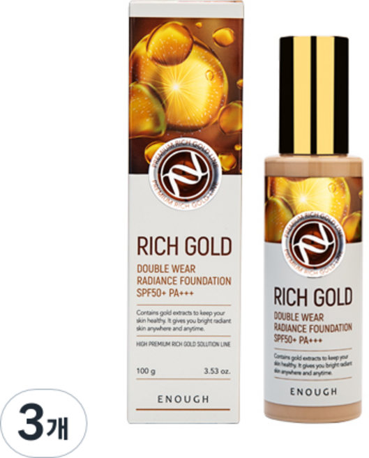 ENOUGH 프리미엄 리치 골드 더블 웨어 래디언스 파운데이션 100g SPF50+ PA+++, 23호 네추럴베이지, 3개