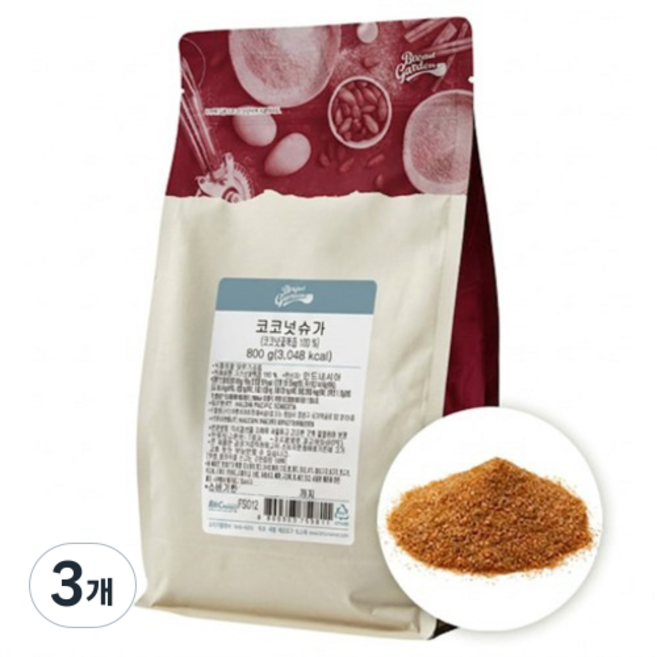 브레드가든 비정제 코코넛슈가, 800g, 3개