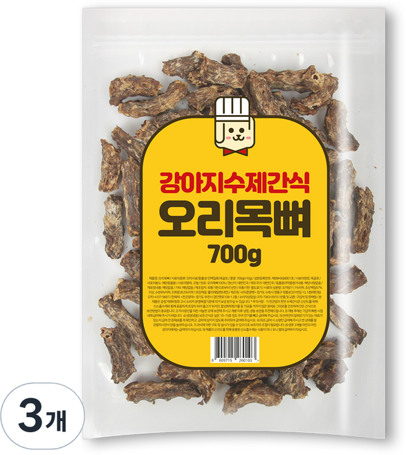 천군맘마 강아지 수제 건조간식, 오리목뼈, 700g, 3개