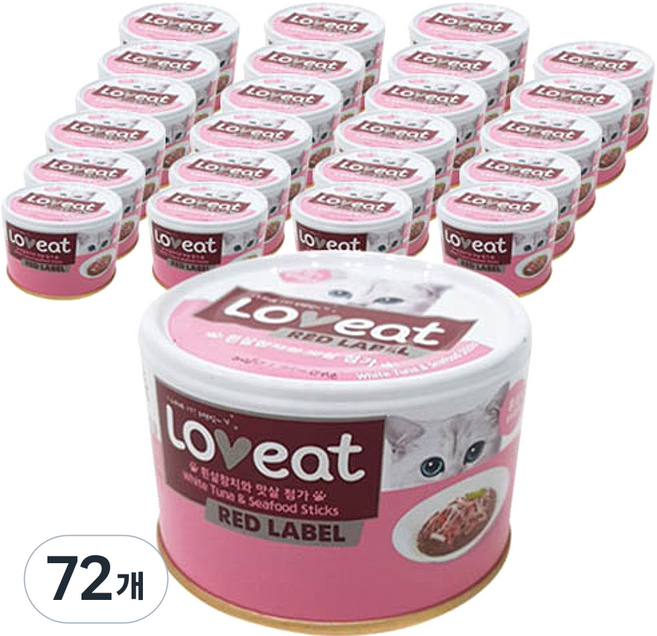 사조러브잇 고양이 레드라벨 간식캔, 흰살참치 + 맛살 혼합맛 × 72개