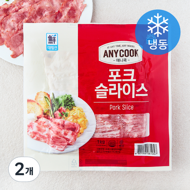 대림선 애니쿡 포크 슬라이스 (냉동), 1kg, 2개