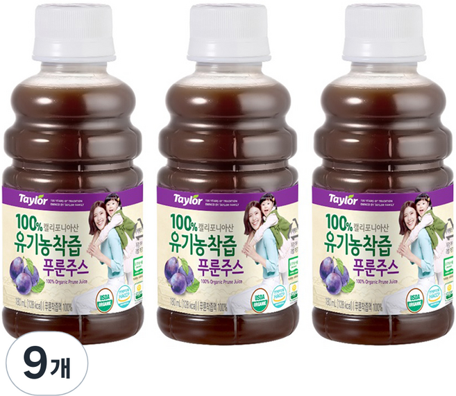 테일러 유기농 착즙 푸룬 주스, 180ml, 9개