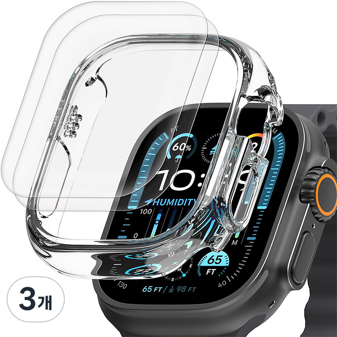 신지모루 애플워치 자가복원 EPU 코팅 액정보호필름 2p + 하드커버케이스, 크리스탈 클리어(케이스), 3개
