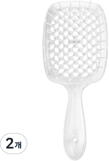 리빙홈디테일 볼륨 헤어브러쉬, 투명핸들 + 화이트, 2개