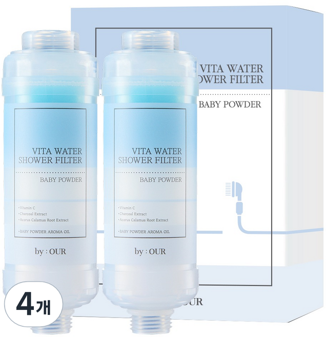 바이아우어 더 안심 비타워터 샤워필터, 4개, 베이비파우더향