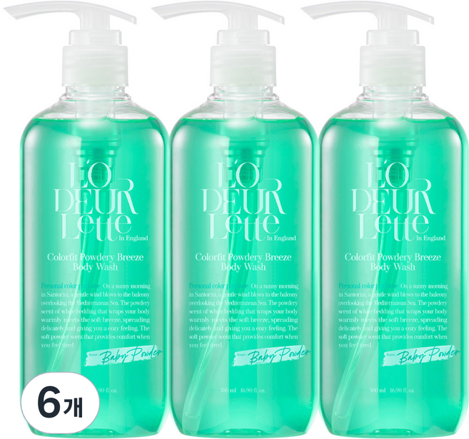로더렛 인 잉글랜드 컬러핏 파우더리 브리즈 바디 워시 베이비파우더향, 6개, 500ml