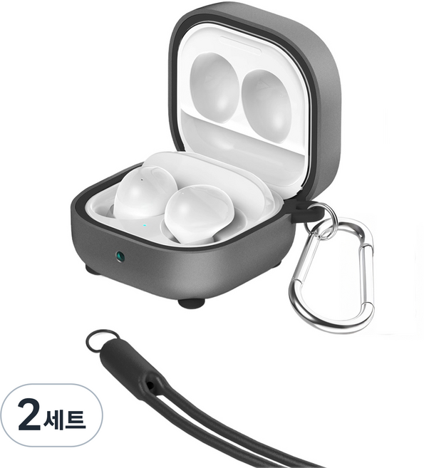 케이맥스 갤럭시 캐리어 케이스 + 카라 비너 + 실리콘 목걸이줄 세트, 갤럭시 버즈 FE / 2 프로 / 2 / 프로 / 라이브, DARK SILVER, 2세트
