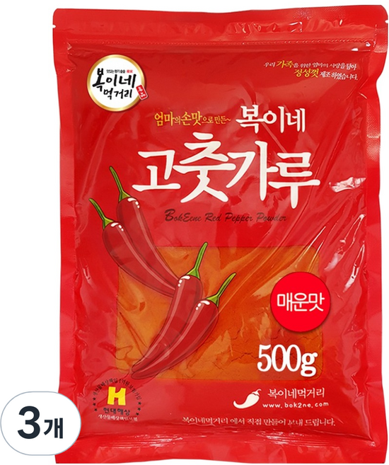 복이네먹거리 중국산 고운 고춧가루 매운맛 떡볶이 소스용 일반, 500g, 3개