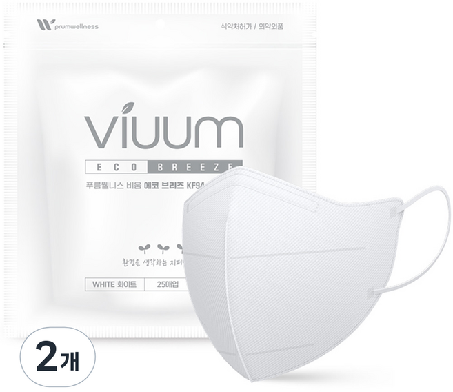 viuum 에코브리즈 새부리형 마스크 대형 KF94, 25개입, 2개, 화이트