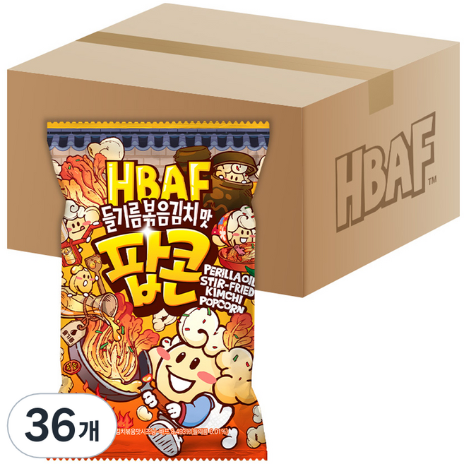 바프 들기름볶음 김치맛 팝콘, 36개, 80g