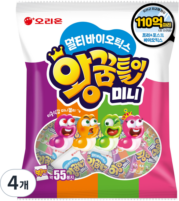 오리온 멀티바이오틱스 왕꿈틀이 미니 55개입, 577.5g, 4개