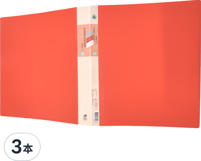 SUANDER 雙德文具 PP主色板4孔夾, 紅色, 3本