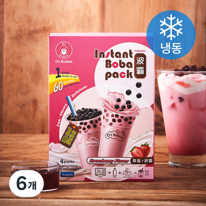 오스버블 인스턴트 보바팩 버블티 딸기맛 4개입 (냉동), 260g, 6개