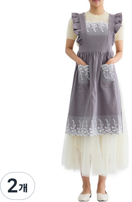 엘쏘 꽃 레이스 공주 원피스 프릴 앞치마 FREE, 그레이, 2개