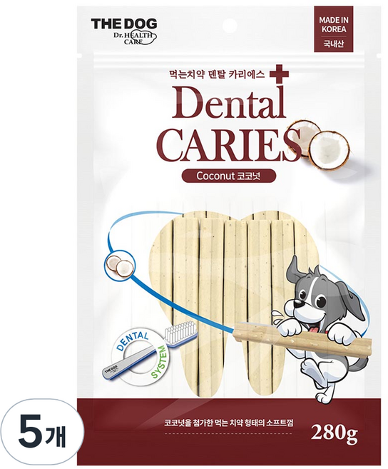 더독 강아지 카리에스 덴탈껌, 코코넛, 280g, 5개