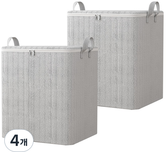 메이크마인 깔끔패턴 대용량 이불 의류 패브릭 정리함, 그레이, 4개