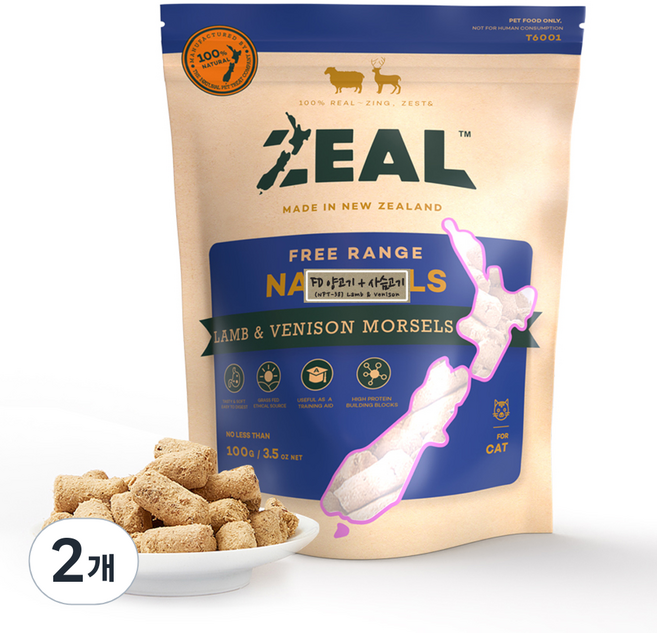 ZEAL 강아지 동결건조 간식, 양고기 + 사슴고기 혼합맛, 100g, 2개