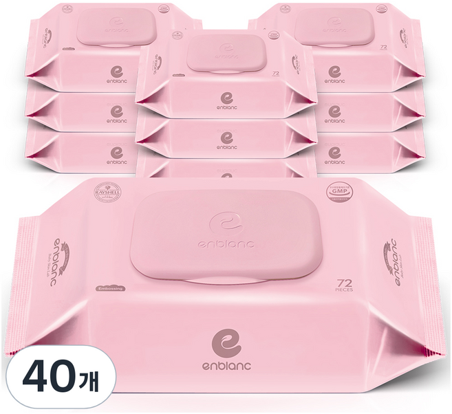 앙블랑 네오 핑크 아기 물티슈 캡형, 63g, 72매, 40개