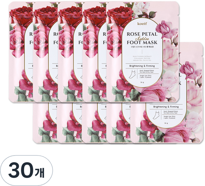 코엘프 로즈페탈 새틴 풋 마스크 16g, 30개, 2개입