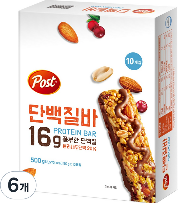 포스트 단백질바, 500g, 6개