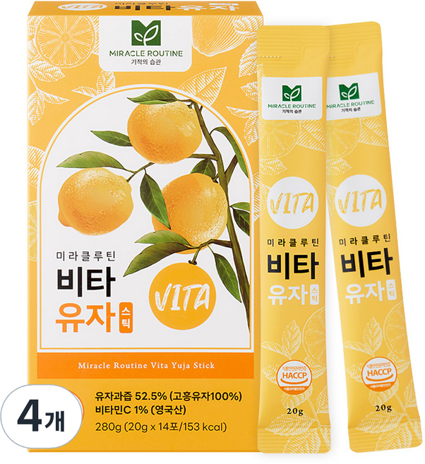 미라클루틴 비타 유자 스틱, 20g, 14개입, 4개