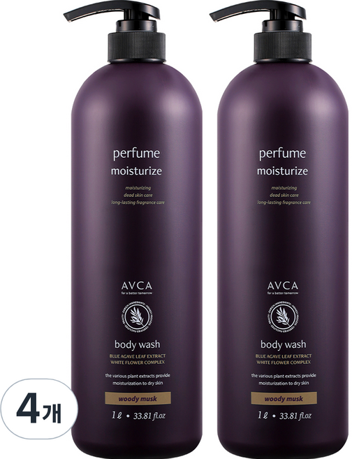 아브카 퍼퓸 대용량 바디워시 우디머스크, 1L, 4개