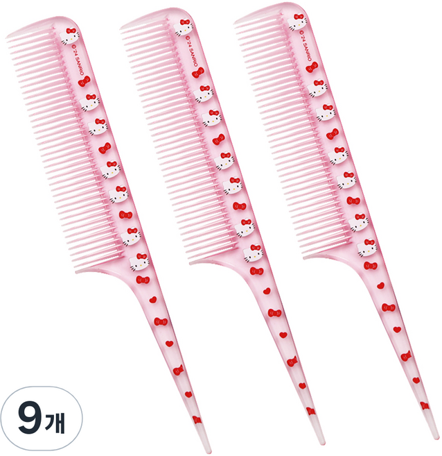 산리오캐릭터즈 미니 꼬리빗, 9개, 헬로키티 투명 핑크