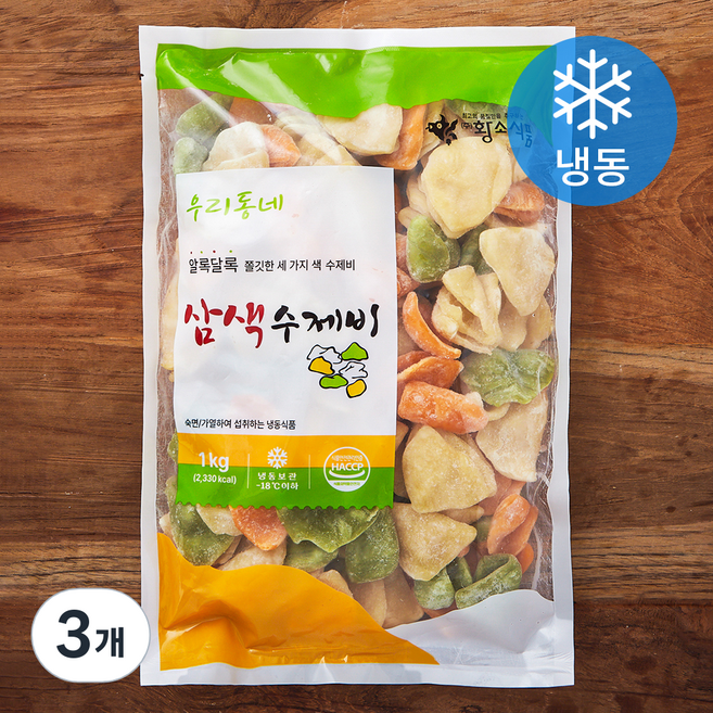 황소식품 우리동네 삼색수제비 (냉동), 1kg, 3개