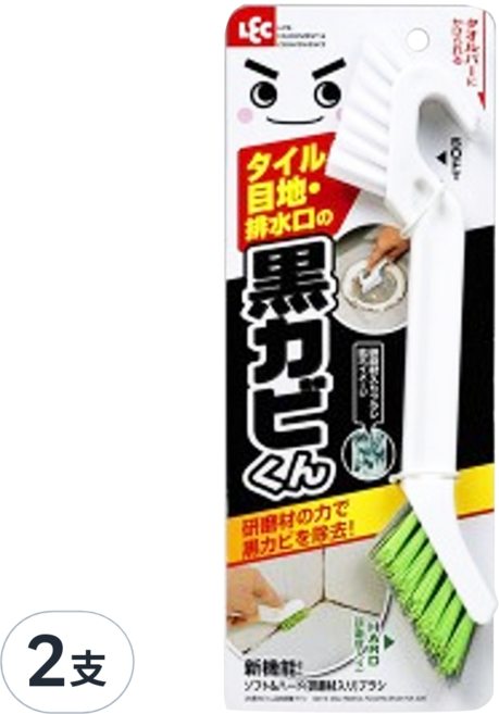 LEC 激落君 研磨材 掛式兩頭清潔刷 瓷磚縫隙清潔刷 排水口清潔刷, 白色 + 綠色, 2支
