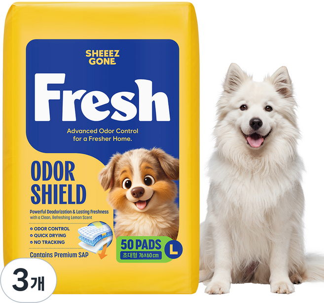 쉬즈곤 프레시 배변패드 레몬향, 50개입, 3개