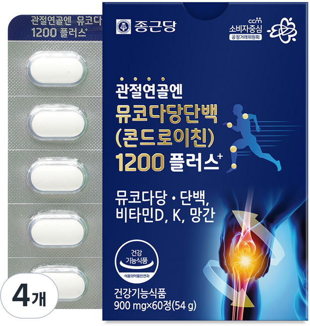종근당 정품 관절연골엔 뮤코다당단백 콘드로이친 1200 플러스, 60정, 4개